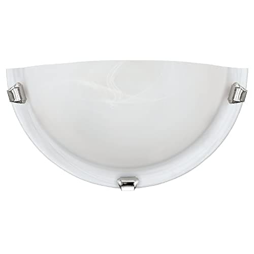 Image of Britalia White Alabaster Glass & Polished Chrome Clips Decorative Half Moon Flush Wall Light | 30cm Width | 1 x ES E27 Lamp Bulb Required (Not Included) | Home or Office Use