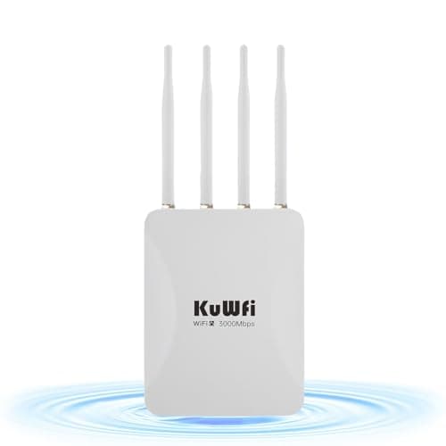 Image of KuWFi AX3000 Outdoor WiFi 6 Extender, Dual Band 3000Mbps Long Range Wireless Access Point Repeater, IP65 Weatherproof Signal Booster with PoE, 4 Antennas for Garden, Summerhouse, Caravan