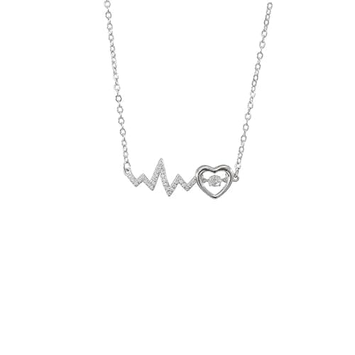 Image of IMINI Crystal Heartbeat Pendant Necklace for Women Girls Stainless Steel Cubic Zirconia Heart Valentine Statement Necklace Dainty ECG Simulation Adjustable Link Chain Wedding Mothers Day Jewelry
