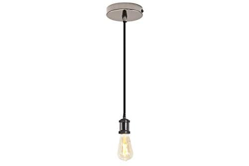 Image of 4lite Indoor Vintage Ceiling Light (Blackened Silver) Single Decorated Pendant Light with 1.5m Adjustable Cable & 640lm E27 ST65 LED Smart Amber Coated Filament Bulb- 4L1/7003-4Yr Guarantee