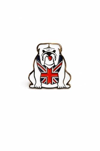 Image of British Bulldog Union Jack Pin Badge | GB UK Flag Dog Lapel Brooch | Patriotic Metal Enamel Style Badge for Jacket, Coat, Hat & Backpack | British Bulldog Collectable Pin | 3cm x 2cm