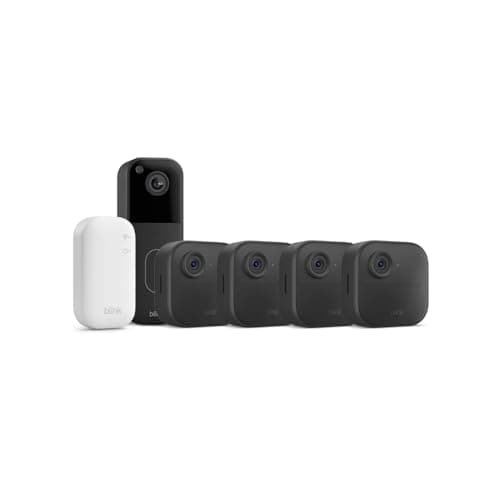 Image of Blink Outdoor 4 Camera + £0 Blink Video Doorbell (Black)| Wireless HD smart security camera, two-year battery life, enhanced motion detection| 4 camera system with Sync Module Core incl.| IP65