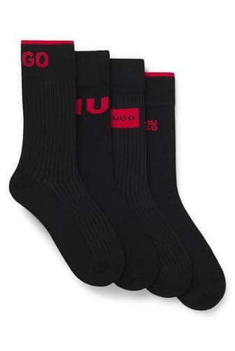 Image of HUGO Mens 4P RS GIFT RIB CC Gift-boxed four-pack of regular-length logo socks