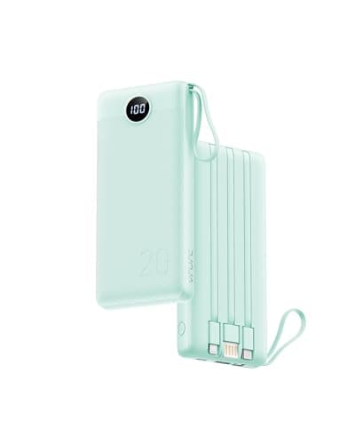 Image of VRURC Portable Charger with Built in Cords, 22.5W PD & QC 3.0 Fast Charging 20000mAh USB C Power Bank, 4 Output 2 Input LED Display Phone Battery Pack with Cable Compatible with iPhone,Samsung,Tablet
