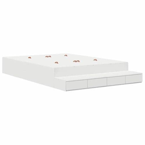 Image of SooIarix Storage Bed Frame with Storage White 140 cm Wood Composite Modern Box Bed with 4 Drawers, Durable Bed Frame & Slatted Bases, Compatible with Tatami Mat, Family Bed
