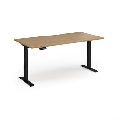 Image of Mr Office Elev8 Contract Straight Sit-stand Desk 800mm deep - Black Frame, Oak, 1600