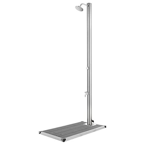 Image of vidaXL Garden Shower with Grey Base – Durable Outdoor Shower System in Stainless Steel & WPC, Weather-Resistant, Hygienic, Easy to Install, Suitable for Garden, Pool Area