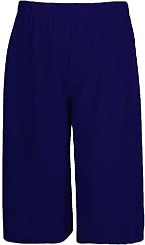 Image of WearAll New Womens Plus Size Crepe Plain Stretch Wide Leg Culottes Ladies Shorts - Navy - 24-26
