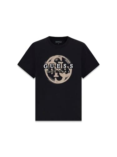 Image of Guess Men's Eco Short Sleeve Patch Logo 4g Tee, Jet Black, Medium