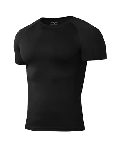 Image of Niksa 1Pack Gym T Shirts Men Compression Shirt Breathable Active Wear Muscle Fit Running Top Quick Dry Base Layers Tights Clothes for Sports, Black,L