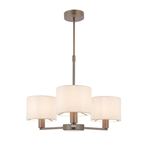 Image of National Lighting Gareth Modern Dark Antique Bronze Multi Arm 3 Way Pendant Ceiling Light with Marble Colour Fabric Shades