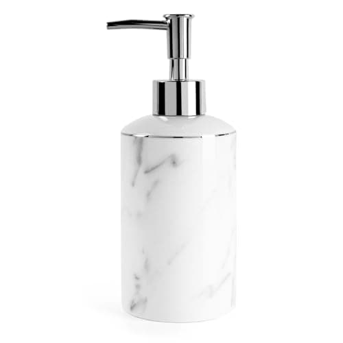 Image of ANTIS'S HOME Ceramic Soap Dispenser, Marble-Effect Liquid Hand Soap Dispenser with Silver Pump – Refillable Lotion & Dish Soap Pump Bottle for Bathroom, Kitchen, 370ml