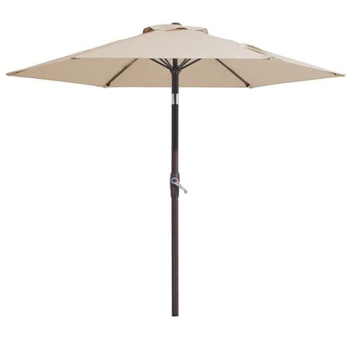 Image of Palawano 2.26m Garden Parasol, Patio Umbrella with Push Button Tilt & Crank System, UPF50+ UV Protection Outdoor Sun Shade for Garden, Patio, Deck, Backyard & Pool, Beige