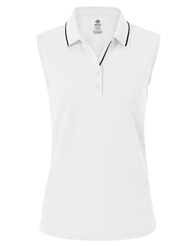 Image of MoFiz Women's Sleeveless Running Top Lady-Fit Polo Shirts Quick Dry Workout Sports Tee Shirts White Size M