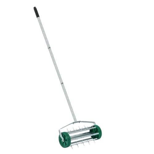 Image of Crystals Manual Grass Spikes Roller, Garden Rolling Lawn Aerator with 3 Piece Removable Metal Handle, Heavy Duty Outdoor Garden Lawn Tool, Green