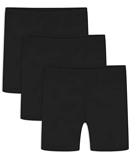 Image of Auranso Girls Cycling Shorts Teen Kids Cotton PE Dance Cycle Gymnastic Shorts Breathable Under Dress Shorts for Girls 3 Pack Black, 5-6 Years