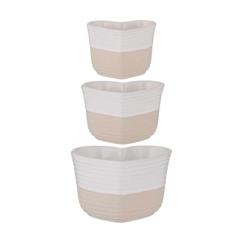 Image of Mason Cash Rustic Charm Multi-Measure Cups Set of 3 Stoneware Measuring Cups with Debossed Heart Motif, Design for Easy Storage, 1 Cup, 1/2 Cup & 1/4 Cup, Elegant Matt & Gloss Finish