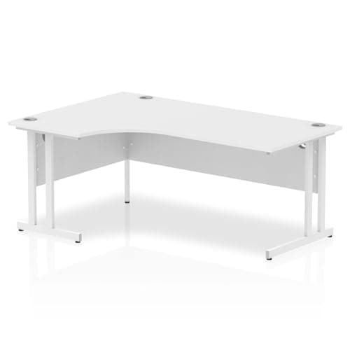 Image of OPO Impulse Freestanding 1800mm Left Crescent Corner Desk Cantilever Leg | Sturdy Build Weather & Heat Resistant Melamine Finish Desk White White