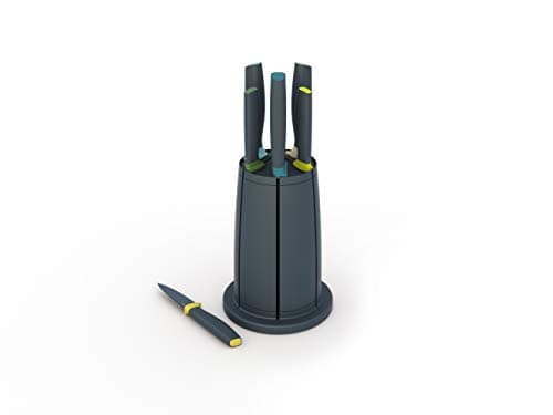 Image of Joseph Joseph Elevate Knives 5 piece Carousel Set with rotating knife block, Japanese Stainless Steel - Opal/Black