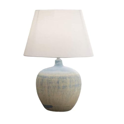 Image of Britalia Blue and Cream Ceramic Urn Modern Table Lamp with White Drum Lamp Shade 450mm