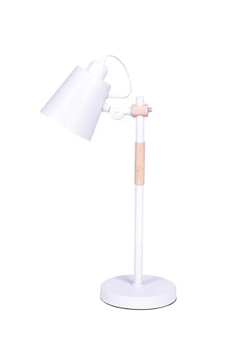 Image of TEKLED® LED Desk Lamp | Scandi Sleek Rotatable Table Light with Wood Feature | Replaceable E27 Edison Screw Bulb Holder | for Bedside Reading Office Work Architects Students - White