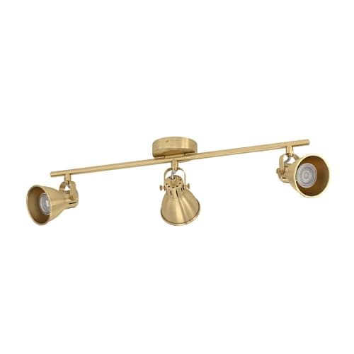 Image of Eglo LED Spotlight bar Seras, Ceiling Light Fitting with 3 Adjustable spot Lights, Living Room lamp Made of Brushed Brass and Golden Steel, Track Lighting with GU10 Light Bulbs, Warm White