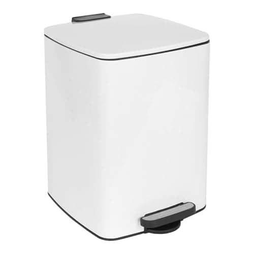 Image of Harbour Housewares 20L Square Stainless Steel Pedal Bin – White Soft Close Kitchen Trash Can with Foot Pedal, Removable Inner Bucket, Hands Free Rubbish Bin for Home, Office, Utility Room