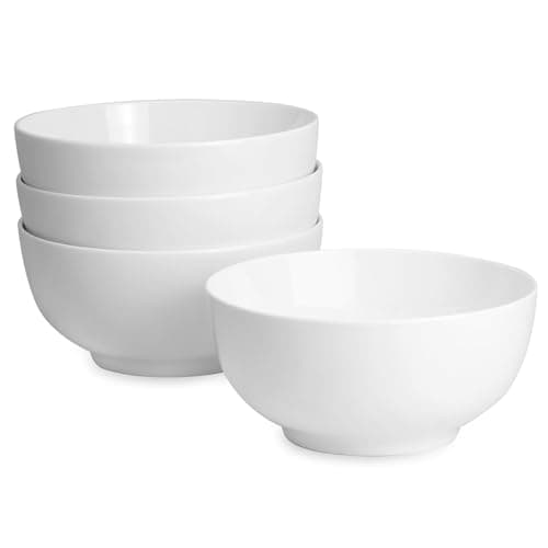 Image of Large Porcelain Cereal & Soup Bowls Set of 4 – 600 ml White Bowls for Breakfast, Pasta, Salad & Noodles | Microwave, Dishwasher & Oven Safe | M&W