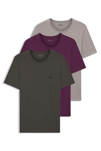Image of BOSS Mens TShirtRN 3P Classic Three-Pack of Embroidered-Logo Underwear T-Shirts in Cotton Jersey