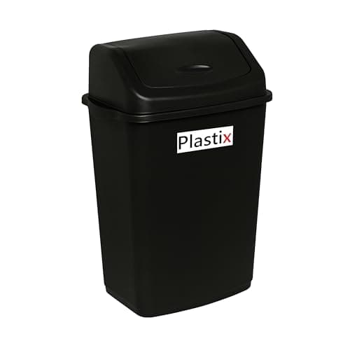 Image of Plastix High Grade Plastic Black Swing Flip Top Waste Rubbish Kitchen Bin Dustbin (50L 50 Litre Extra Large)