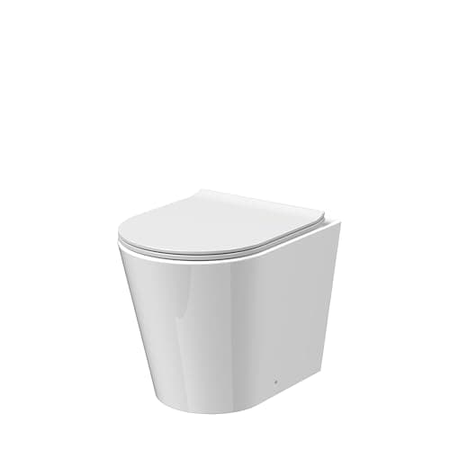 Image of Balterley Round Back to Wall Toilet Pan & Soft Close Seat, Rimless Back to Wall Toilet Unit, Space Saving Toilets for Bathroom, BTW Toilets for Bathrooms - 365mm x 500mm x 417mm (White)