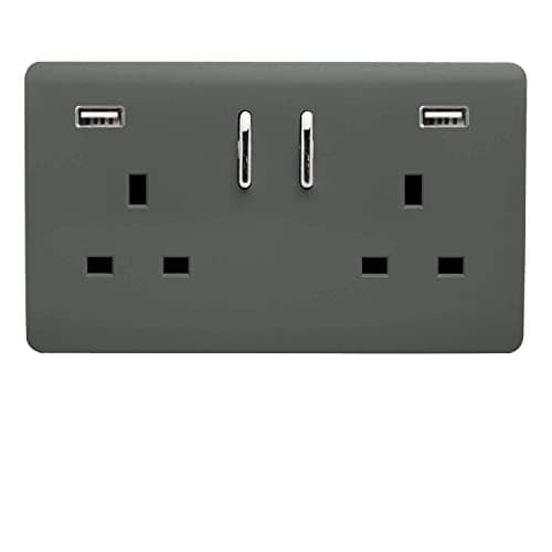 Image of Trendi 2 Gang Artistic Modern Glossy 13 Amp 2 x 3.1mA USB Switched Plug Socket Charcoal