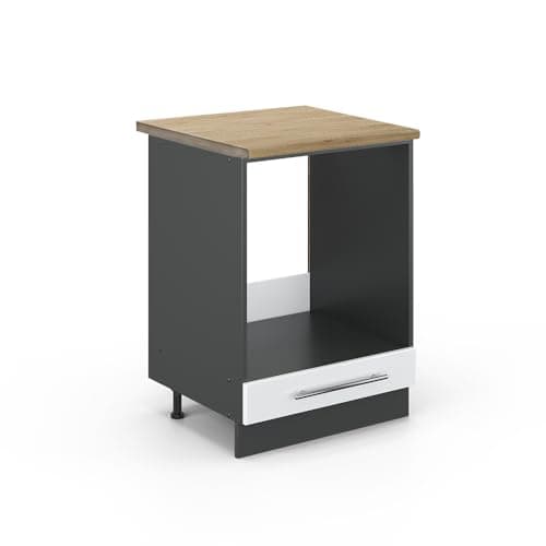 Image of Vicco Oven housing cabinet Fame-Line, White High Gloss, 60 cm, WT Oak, for combination with other modules from the Fame-Line series