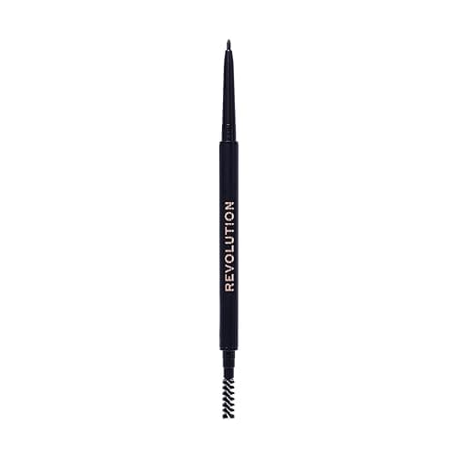 Image of Revolution Precise Brow Pencil, Double-Ended Makeup Tool with Brush for Easy & Ultra Defined Brows and Bold Looks, Ebony, 0.05g