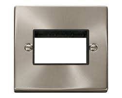 Image of Click Deco VPSC403BK Satin Chrome 1 Gang Plate Triple Aperture Black Insert