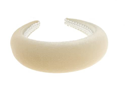 Image of Womens Occasion Wedding Bridal Party Birthday Christmas Evening Wide Thick High Bump Padded Matador Velvet Velour Hair Hairband Headband Alice Band (Beige Cream, One Size)