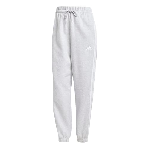 Image of adidas Women's Essentials 3-Stripes Fleece Loose Pants, Light Grey Heather/White, M