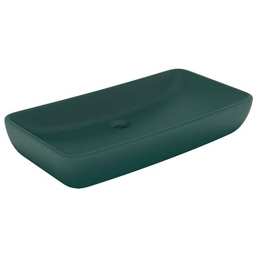 Image of vidaXL Rectangular Ceramic Wash Basin in Luxury Matt Dark Green - Elegant Design for Modern Bathroom Settings, Easy Cleaning – Overall Dimensions 71x38x13.5cm
