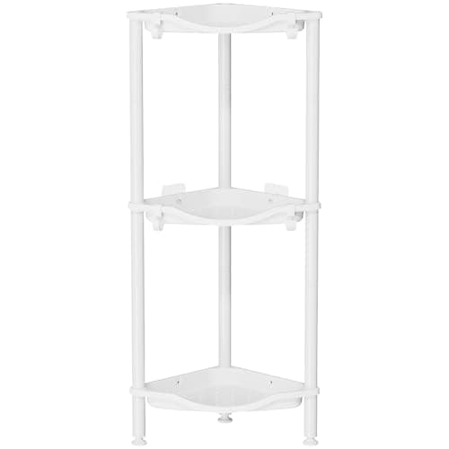 Image of Lifewit Floor Standing Shower Caddy Corner, Plastic Metal Rustproof Corner Stand for Bathroom, Kitchen with 4 Hooks, Shelf Storage for Shampoo, Skincare, Fruit, Vegetables, 3 Tier, 75cm(H), White