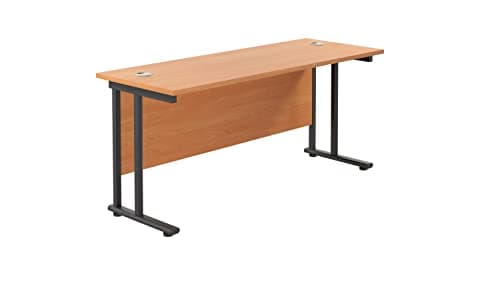 Image of Office Hippo Heavy Duty Rectangular Cantilever Office Desk, Home Office Desk, Office Table, Integrated Cable Ports, PC Desk For Office or Home, 5 Yr Wty - Black Frame/Beech Top, 160cm x 60cm