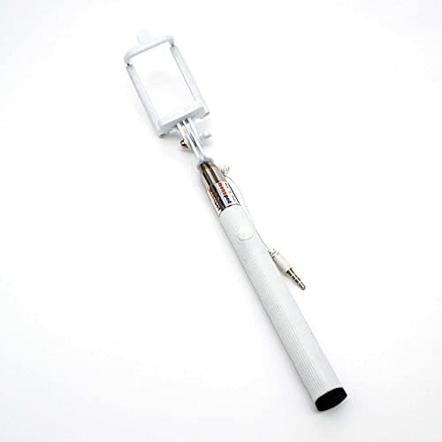 Image of White Monopod Selfie Stick For Smartphones Extendeble Wired Built In Button Compatible With iPhone/Samsung/Huawei and More