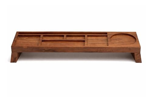 Image of Hazelton Oaks Acacia Wooden Desk Organiser | Office Setup | Table Accessories | Desk Storage | Pen Holder | Wood Home Office Accessories Keep your Desk Clear