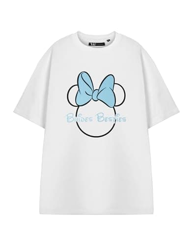 Image of Disney Womens White Short Sleeved T-Shirt | Brides Besties Hen Party Graphic Tee | Mickey Minnie Mouse Bride Squad Apparel | Magical Princess Top | Bridal Shower Gift for Her