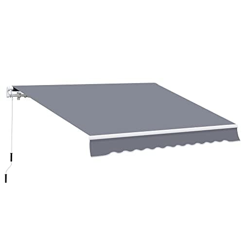 Image of Outsunny 4 x 3 m Retractable Manual Awning,Anti-UV and Water Resistant Sun Shade Shelter with Fittings and Crank Handle,Aluminium Frame Outdoor Garden Patio Canopy, Grey