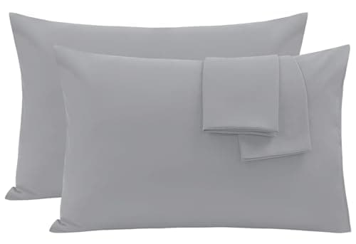 Image of Oxford Homeware Pillow Cases 2 Pack Brushed Microfiber – Standard Pillowcases Fade Resistant Pillow Cover Envelope Closure Silver Pillow Covers (50 x 75 cm)