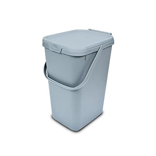 Image of Addis 519226 Kitchen Recycling & General Storage bin 18 litres Stackable Food Waste Organiser Caddy with Clip lock lid & carrying Handle, Eco from Recycled Plastic Light Grey