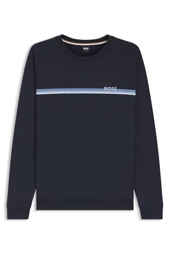 Image of BOSS Mens Authentic Sweatshirt Cotton loungewear sweatshirt with chest branding Dark Blue