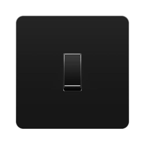 Image of LIDER 1-Gang Screwless Light Switch, 1-Way/2-Way, UKCA Certified, Screwless Plastic Faceplate, Thermoplastic, Round Edges, 16A, Glossy Finish, Black