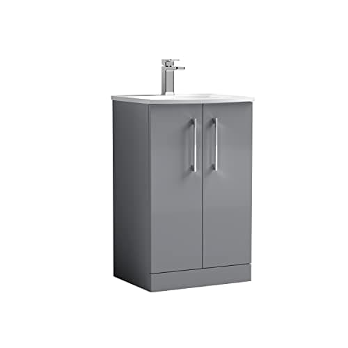 Image of nuie ARN2201G Arno Floor Standing 2 Door Vanity Unit & Curved Ceramic Basin, 500mm, Satin Grey
