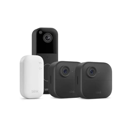 Image of Blink Outdoor 4 Camera + £0 Blink Video Doorbell (Black)| Wireless HD smart security camera, two-year battery life, enhanced motion detection| 2 camera system with Sync Module Core incl.| IP65